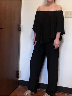 Marina Off-Shoulder Wide-Leg Jumpsuit in Black